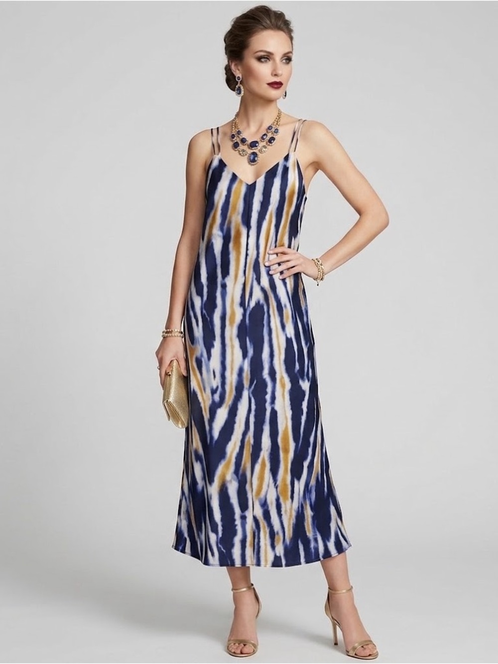 Evereve - Blue and Gold Strappy Dress